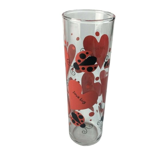 Highball Collins Cocktail Glasses Set 4 Valentine Love Lady Bug Hearts Barware u - Picture 6 of 7